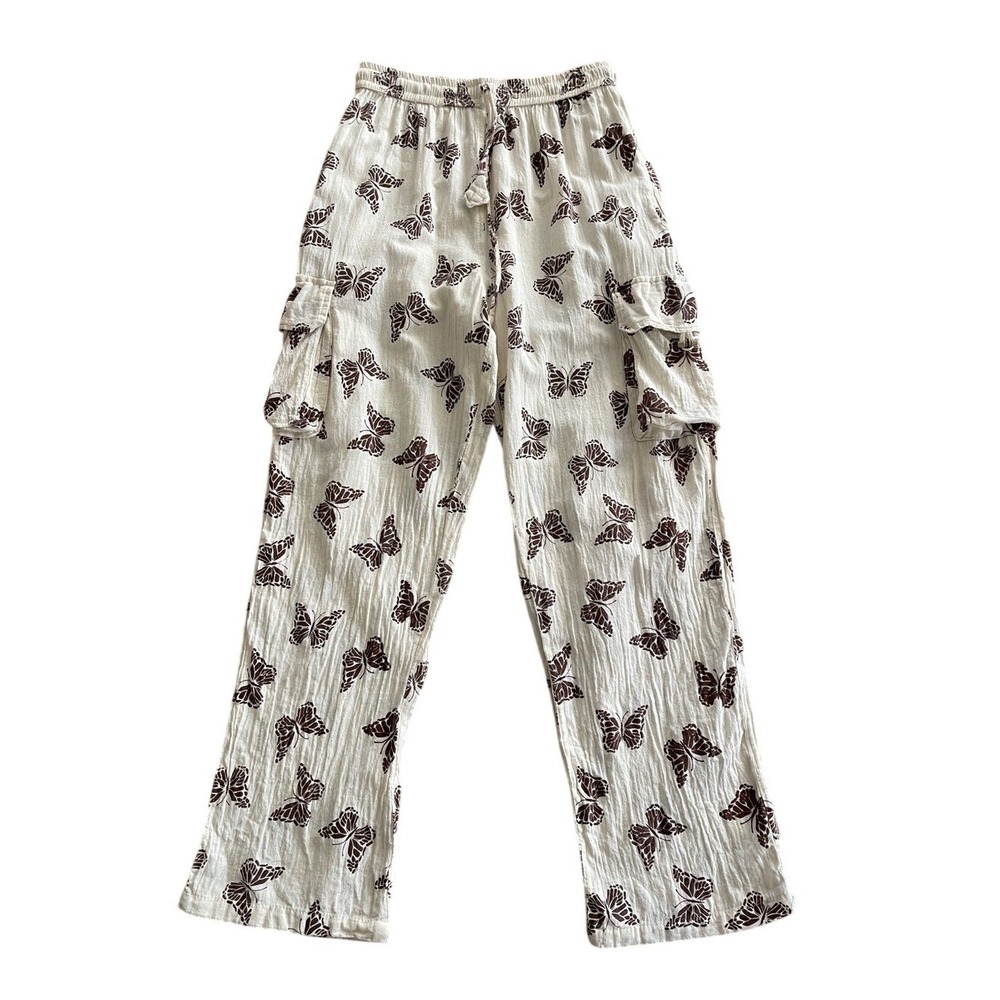 Kathmandu Ivory Butterfly Boho Cargo Wide Leg Pants Medium